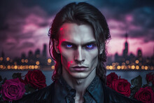 Vampire, Count Dracula, On The Background Of The City, Generative AI