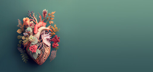 human heart with flowers, love and emotion concept, good hearted person, help and charity, generativ