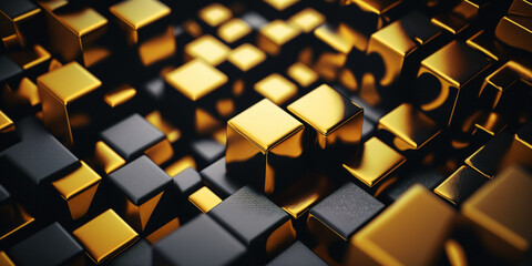 Abstract golden and black cubes. Colorful luxury 3d background. Cubic texture.