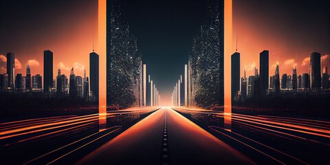 Wall Mural - Neon highway in a digital environment abstract background, generative AI