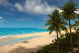 Fototapeta Krajobraz - sandy beach with sea and tropical palms. Generative AI