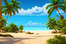 Tropical Beach In Summer Vacation Graphic, Fun Happy And Party Design. Sublime Image. Generative AI