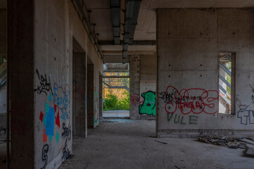 Wall Mural - Old abandoned unfinished glass hospital in the Croatian capital Zagreb