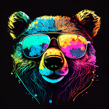 Bear In Sunglasses, Pop Art, Ai Generation