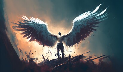 Wall Mural - illustration painting of the man spreading his wings, digital art style, Generative AI