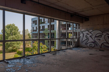 Wall Mural - Old abandoned unfinished glass hospital in the Croatian capital Zagreb