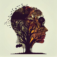 The Mindscape: Brain Tree Silhouette Illustration for Conceptual Thinking, Generative AI