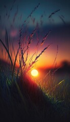 Wall Mural - Sunrise lights covering the grass - generative ai