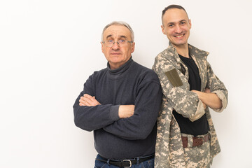 Wall Mural - an elderly father and a military son