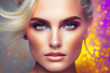 illustration of a portrait of a beautiful blonde woman with makeup