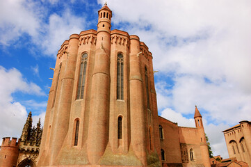 Cathedral Basilica of Saint Cecilia, the largest brick cathedral in the world. Albi, France. UNESCO World Heritage Site. Palais de la Berbie (episcopal palace) at background.