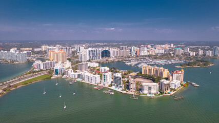 Wall Mural - Panorama of City Sarasota FL. Beautiful beaches in Florida. Spring or summer vacations in Florida. Beautiful View on Hotels and Resorts on Island. America USA. Gulf of Mexico. Aerial travels photo.