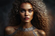 © aicandy - Glamorous Woman with Big Curls and Sequined Dress, generative ai