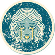 distressed sticker tattoo style icon of female face crying