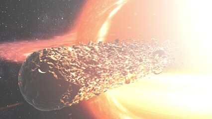 Wall Mural - supermassive black hole pulling disintegrating planet in deep space. 3d rendering of large black hol