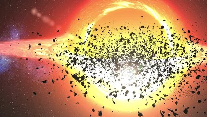 Wall Mural - glowing black hole sucks stars and asteroids in deep space 3d rendering of large black hole pulling 
