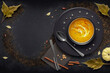 Pumpkin cream soup, super photo realistic background, generative ai