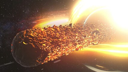 Wall Mural - massive black hole pulling disintegrating red planet in deep space 3d rendering of large black hole 
