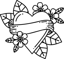 Wall Mural - black line tattoo of a heart and banner