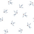 Seamless pattern of line art decorative swallows birds on white background. Minimal art abstract background, textile design, wrapping paper of flying birds.