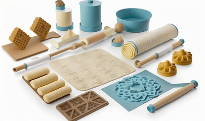 Sticker -  a variety of cookie molds and tools on a white surface.  generative ai