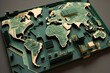 3d topographic world map view with detailed circuit board textures, generative AI