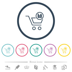 Sticker - Cart save outline flat color icons in round outlines