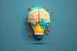 © Stitch - illustration of a cartoon brain light bulb icon - creative thinking concept - AI generated