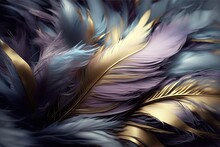 Soft And Fluffy Background With Blue And Purple Feathers As A Beautiful Abstract Wallpaper Title. Generative AI
