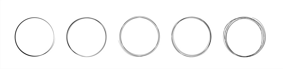 Leinwandbilder - Hand drawn circle line sketch set. Vector circular scribble doodle round circles for message note mark design element. Pencil or pen graffiti bubble or ball draft illustration. Vector 10 eps.