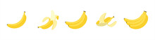 Cartoon Bananas. Peel Banana, Isolated On White Background, Banana Icon Vector Illustration Set 10 Eps.