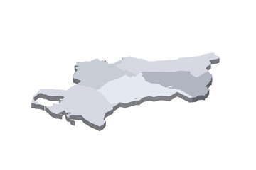 Wall Mural - Turkmenistan political map of administrative divisions - regions and capital city district of Ashgabat. 3D isometric blank vector map in shades of grey.