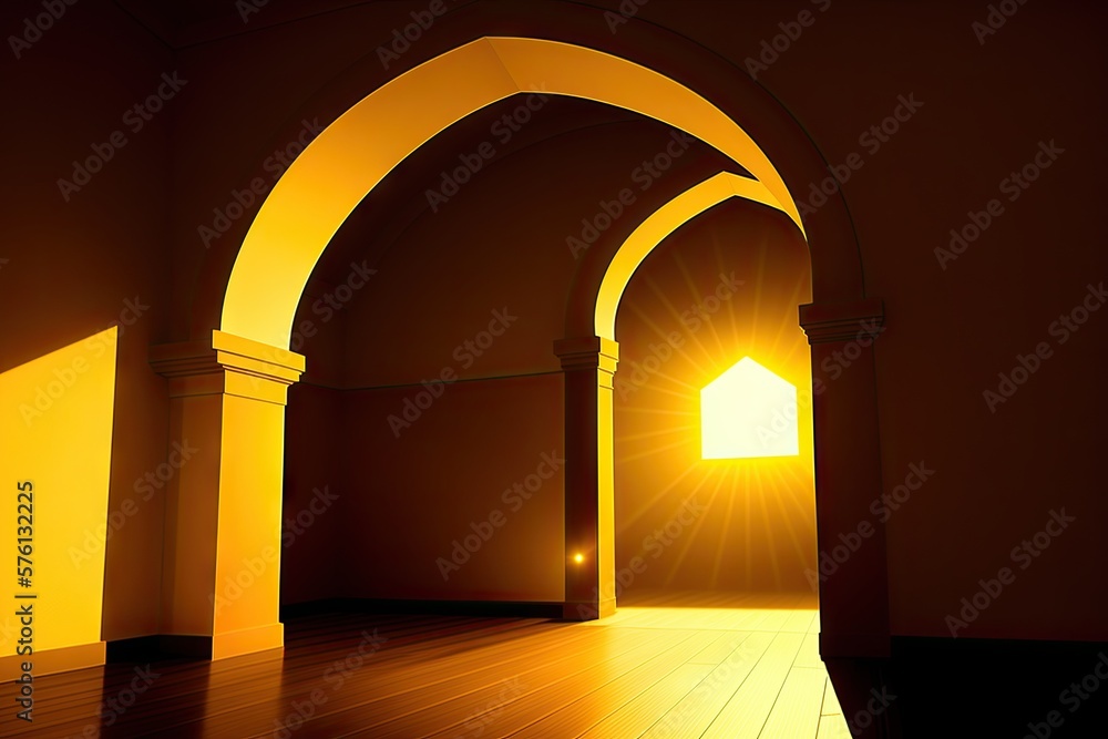 Islamic background painting. Mosque and shadows. Light rays from mosque ...