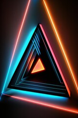 Sticker - A glowing high tech background with triangles and neon lines and lights. Generative AI. 