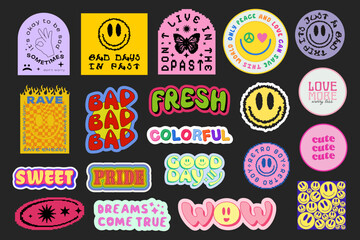 Aufkleber - Set Of Cool Trendy Groovy Stickers Vector Design. Pop Art patches. Y2K Badges.
