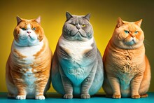 Three Very Fat Cats, Concept Of Group Shot And Plump Cats, Created With Generative AI Technology