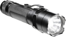 Small Waterproof Flashlight Made Of Aluminum And Turned On Isolated On A White Background