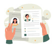 © Rudzhan - Choosing profile concept. HR manager evaluates resumes of young professionals. Poster or banner for website. Expansion of staff and recruitment in organization. Cartoon flat vector illustration