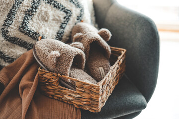 Cozy slippers in a home interior