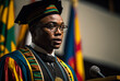African American commencement speaker wearing kente at graduation. Generative AI