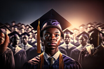 African American graduates with cap and gown. Generative AI