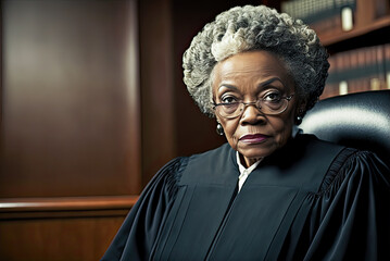 African American woman judge in courtroom. Generative AI