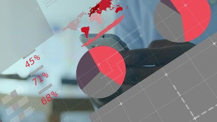 Poster - Animation of statistical data processing over mid section of african american man using smartphone