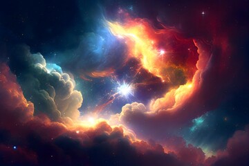 cosmic nebula background, galaxy with colorful nebula, shiny stars and heavy clouds, highly detailed