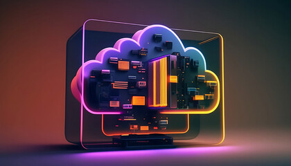 Wall Mural - Cloud Computing Illustration. 3D, Modern, Subtle, Colourful, Rendering, Vector