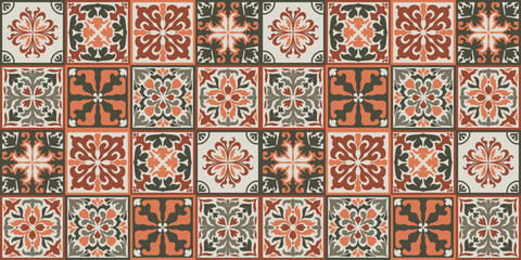 Seamless Moroccan mosaic Tile pattern with colorful Patchwork. Vintage Portugal azulejo, Mexican Talavera, Italian majolica Ornament, Arabesque motif or Spanish ceramic Mosaic