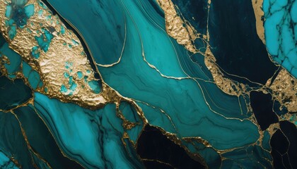 Wall Mural - Blue Lagoon: Aqua Blue Marble with Golden Streaks, AI Generative
