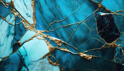 Wall Mural - Turquoise Temptation: Blue Marble with Gold Accents, AI Generative
