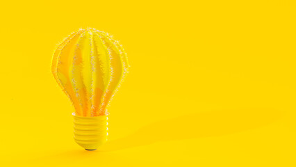 Wall Mural - Yellow bulb shaped cactus on yellow background. Designed in minimal concept. 3D Render.