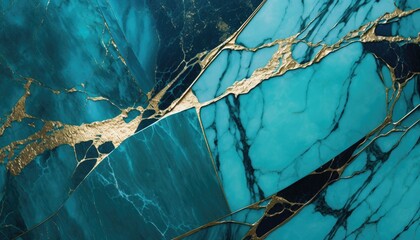 Wall Mural - Crystal Waters: Aqua Blue Marble with Gold Accents and Veins, AI Generative
